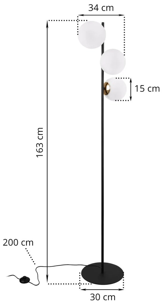 Stojacia lampa Florence, 3x biele sklenené tienidlo, B/G