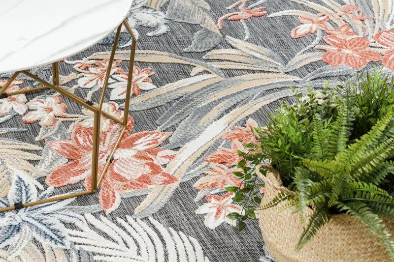 Dywany Łuszczów, Kusový koberec Botanic 65262 flowers black – na von aj na doma, 137x190, viacfarebná, chodba / predsieň