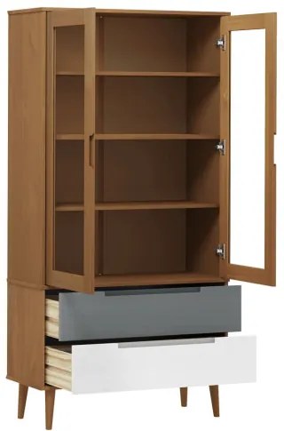 vidaXL Vitrínová skrinka hnedá 90x35x175 cm borovicový masív-