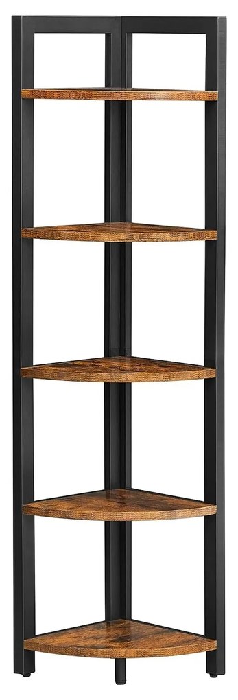 Rohová knižnica, regál 5-úrovňový, rustikálny hnedý