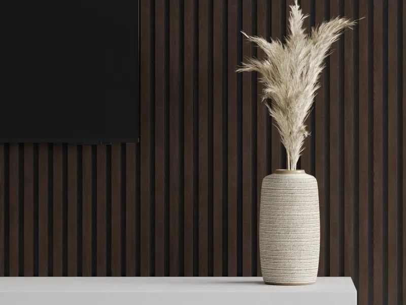 Mexen Lam-F, akustické stenové lamely 275 × 30 cm, plstený podklad 8 mm, technická dyha, eben hnedý, S105-275307-3015-022