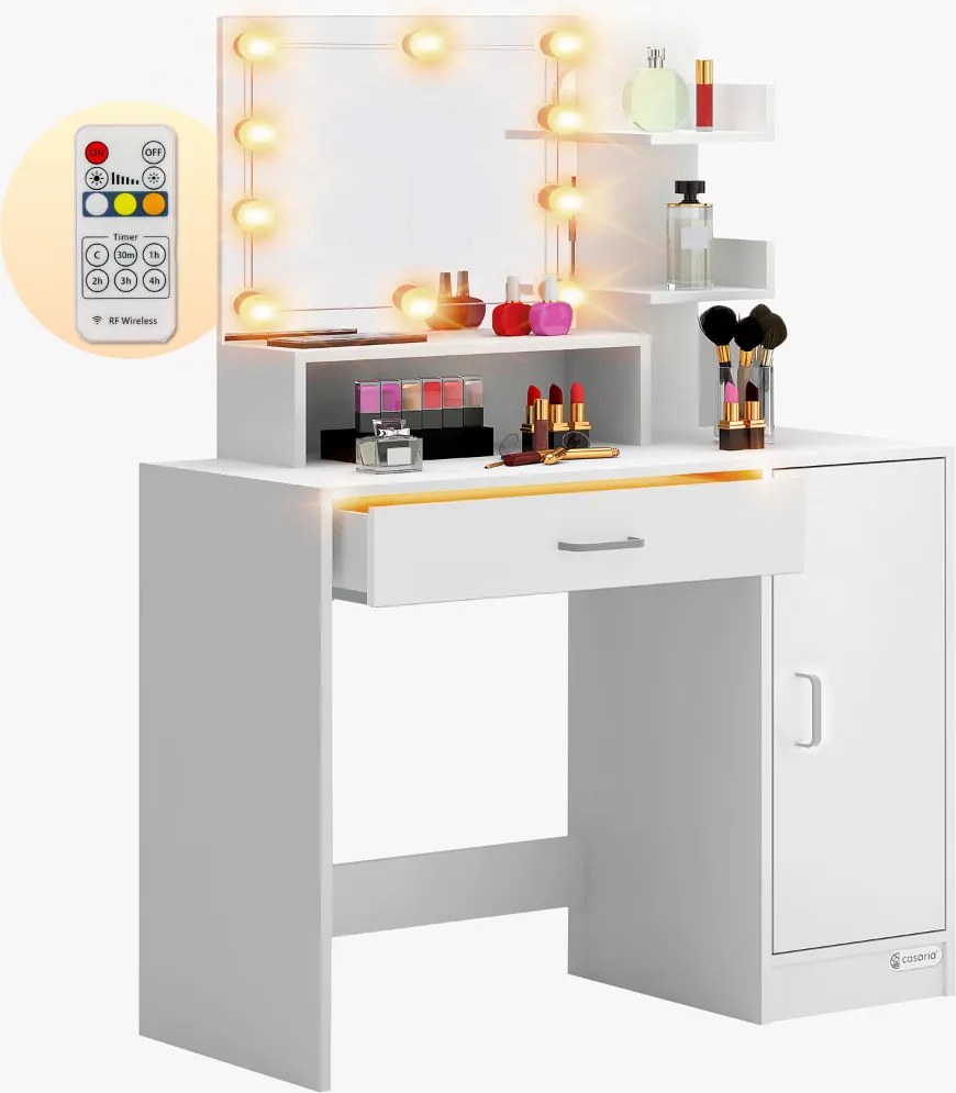 Toaletný stolík JOCELYN s osvetlením, 140x90x40cm, biela Casaria