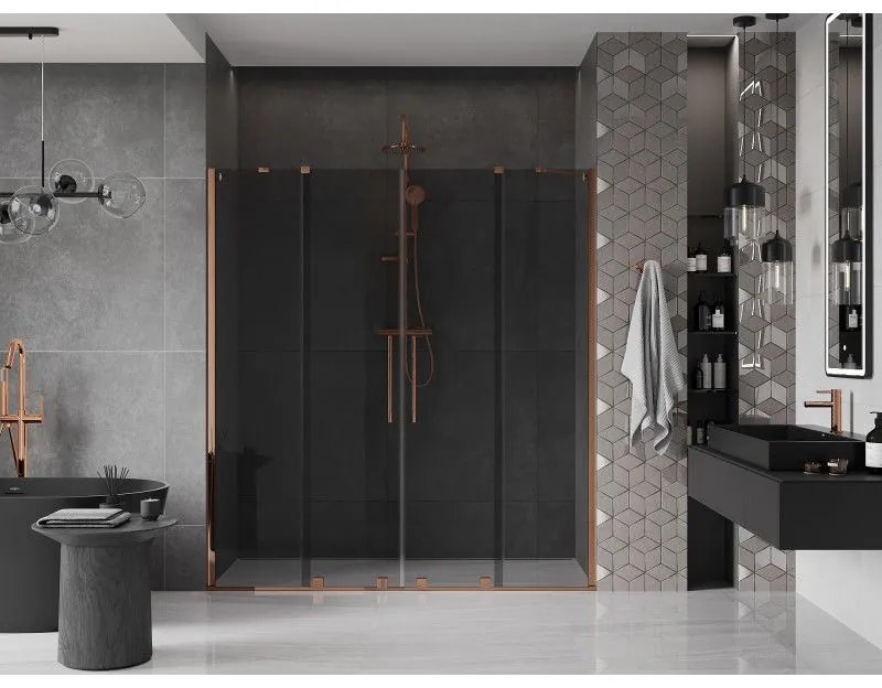 Mexen Velar Duo, posuvné sprchové dvere do otvoru 180 cm, 8mm šedé sklo, ružové zlato, 871-180-000-42-60
