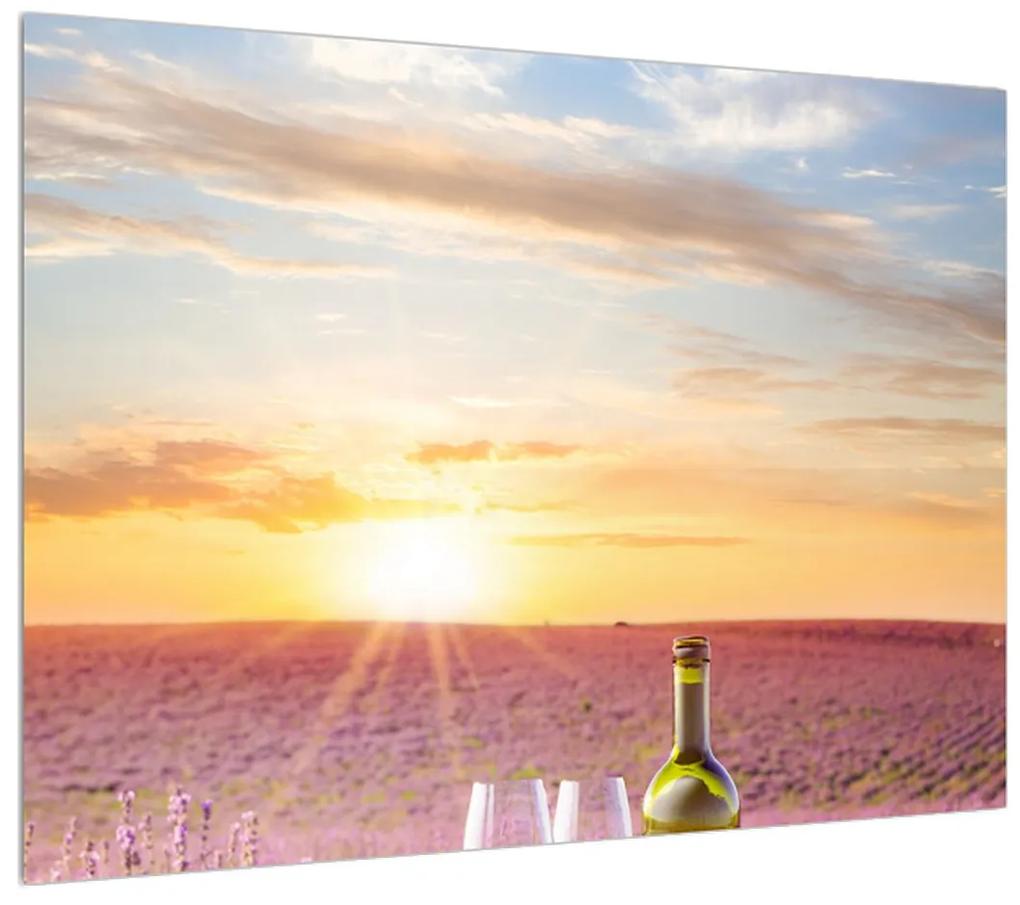 Obraz levanduľového poľa a vína (70x50 cm)