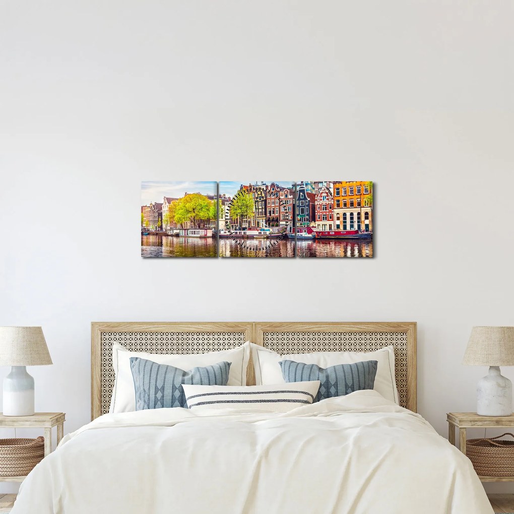 Obraz - Tancujúce domy, Amsterdam (s hodinami) (90x30 cm)
