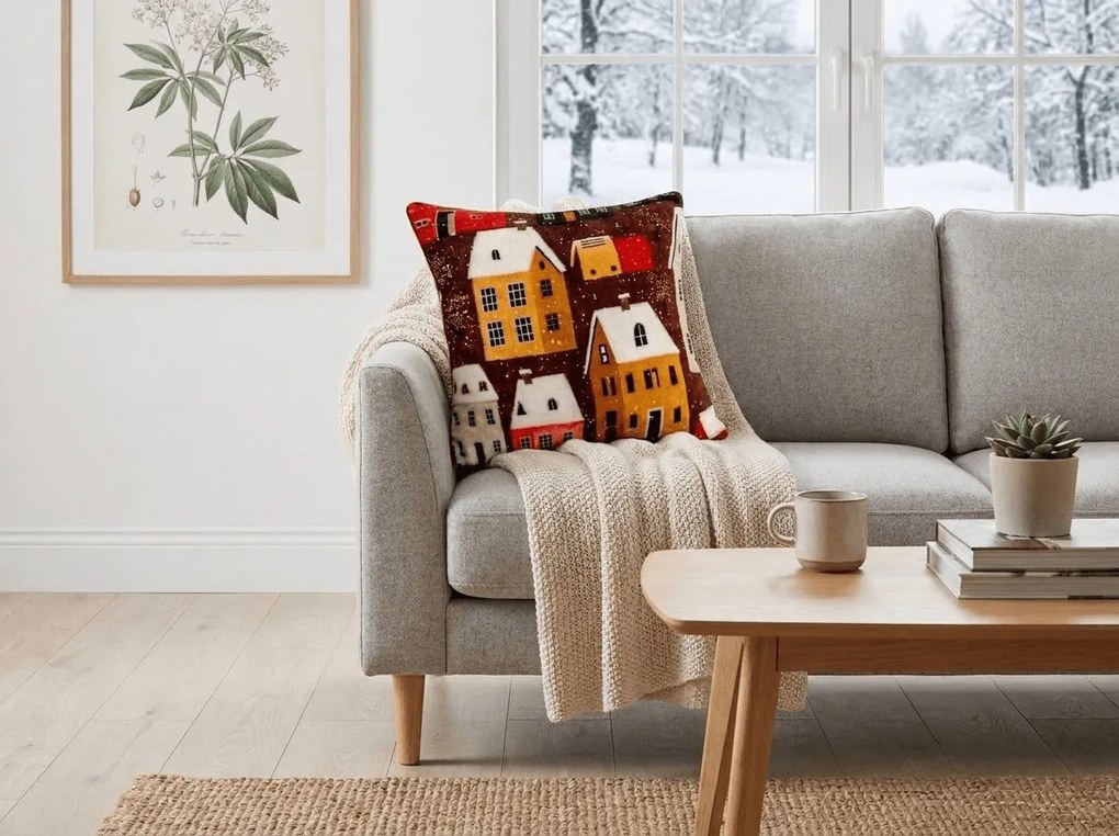 Mikroplyšová obliečka na vankúšik SNOWY VILLAGE 45x45 cm, farebný