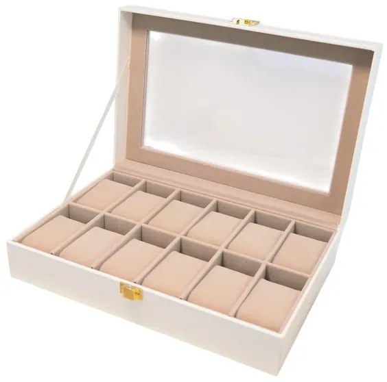 eCarla Organizér na hodinky, box, puzdro na 12ks hodiniek, ekokoža, biela