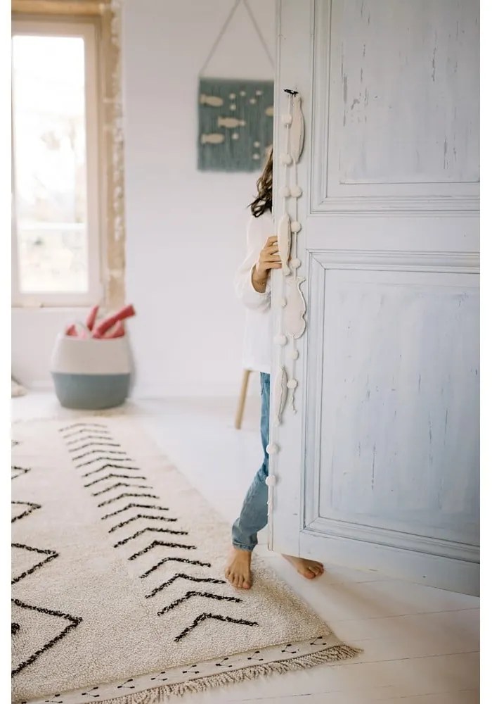 Krémový prateľný ručne tkaný bavlnený koberec 170x120 cm Bereber Rhombs – Lorena Canals