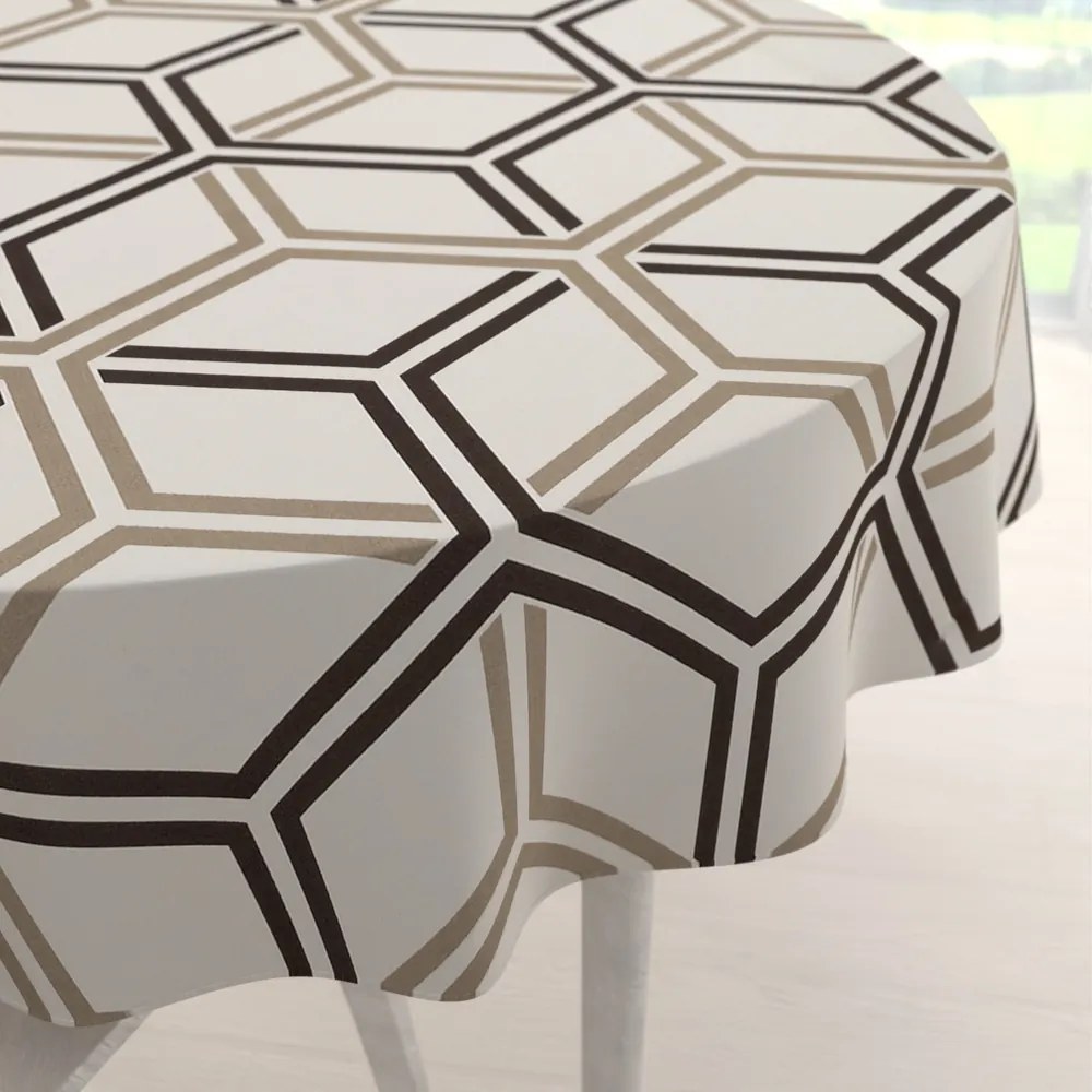 Biante Bavlnený okrúhly obrus Sandra SA-558 Hnedé hexagóny na krémovom Ø 50 cm