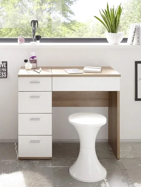 Toaletný/písací stolík Make Up, dub sonoma/biely