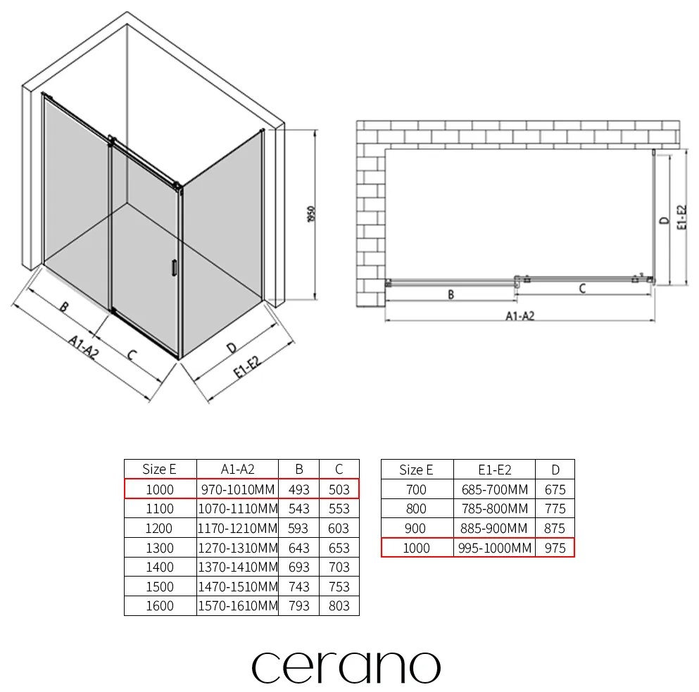 CERANO - Sprchovací kút Santoro Ľ/P - 8 mm - chróm, transparentné sklo - 100x100 cm - posuvný, CER-CER-8050BD7345
