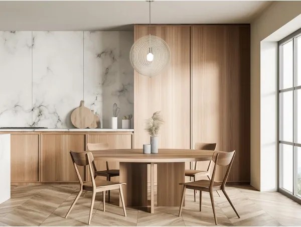 Drevený luster na lane 1xE27/60W/230V pr. 43,5 cm masív/dyha/buk/kaučukovník