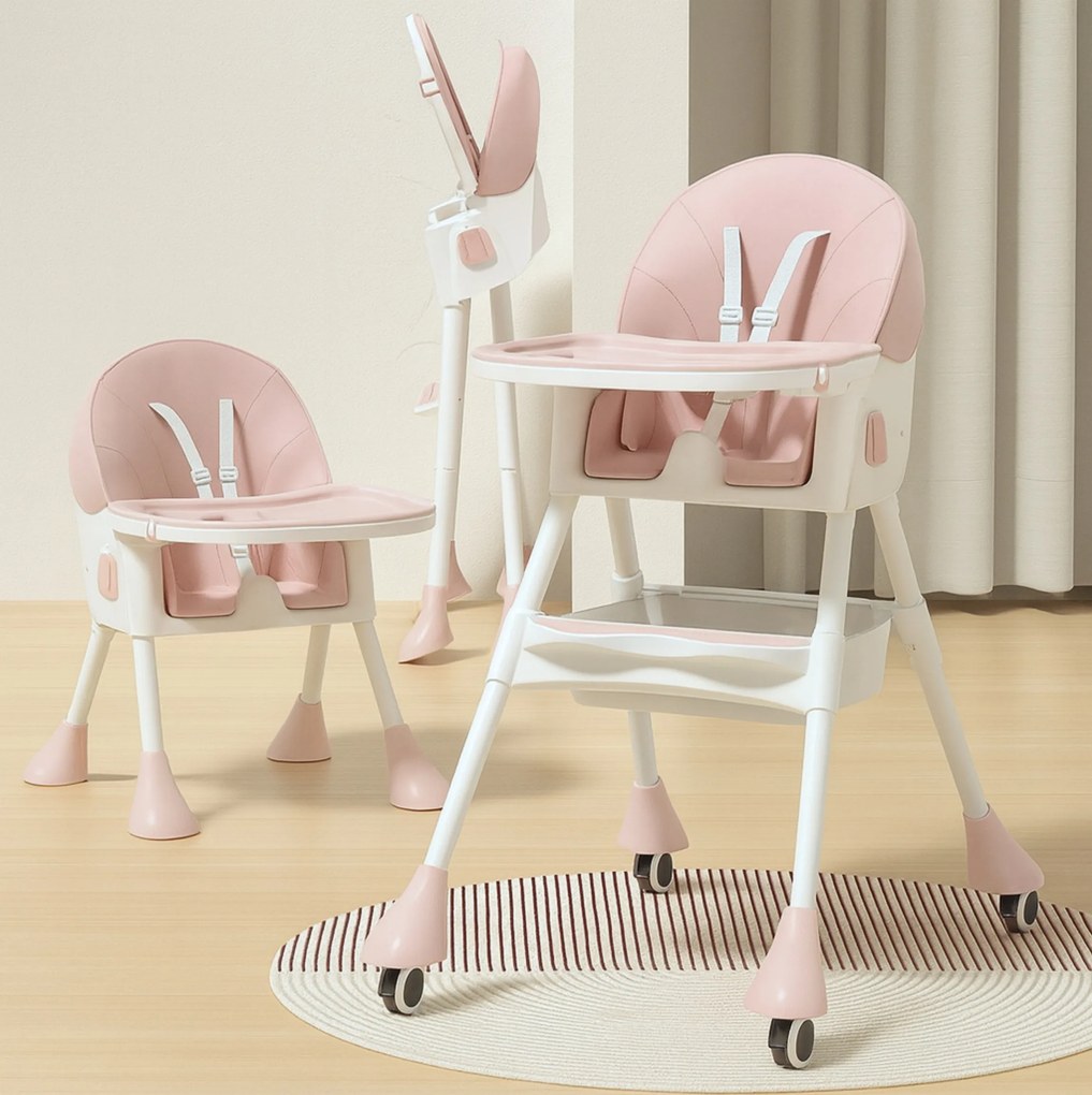 Stolička na kŕmenie KDK03 4v1 ružová + košík a kolieska ZDARMA