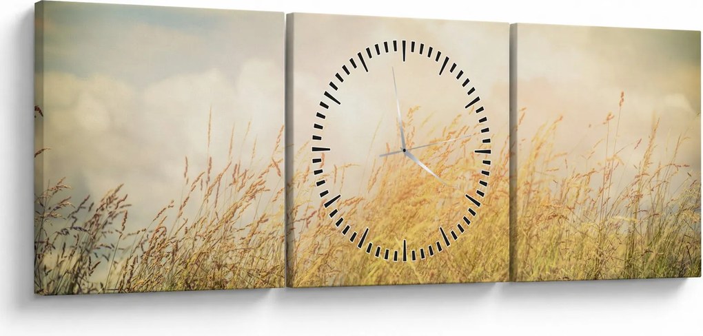 Obraz - Pole na jeseň (s hodinami) (90x30 cm)