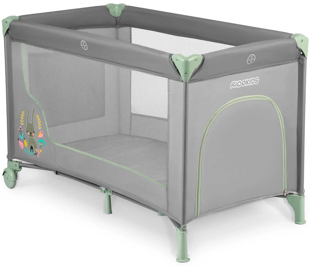 Ricokids Cestovná postieľka + matrac + taška 125 x 65 x 78 cm RK-240 mint grey
