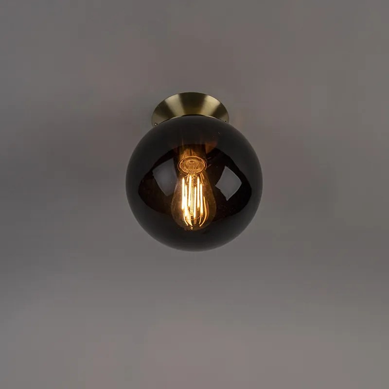 Stropné svietidlo v štýle Art Deco mosadz s čiernym sklom - Pallon