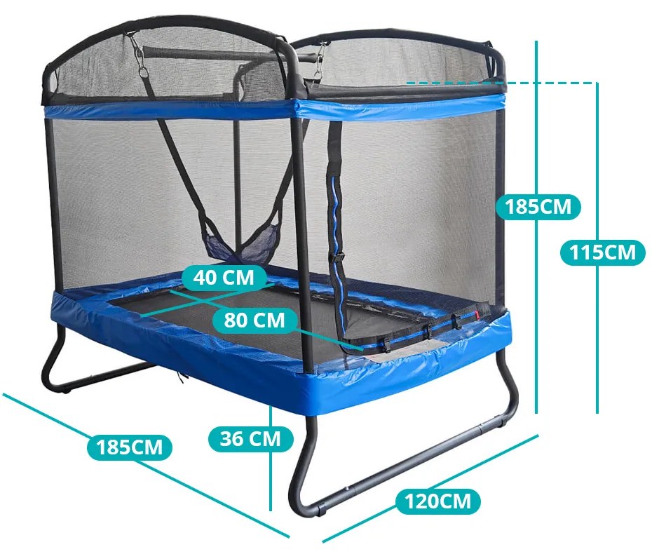 Trampolína pre deti s hojdačkou a bezpečnostnou sieťou