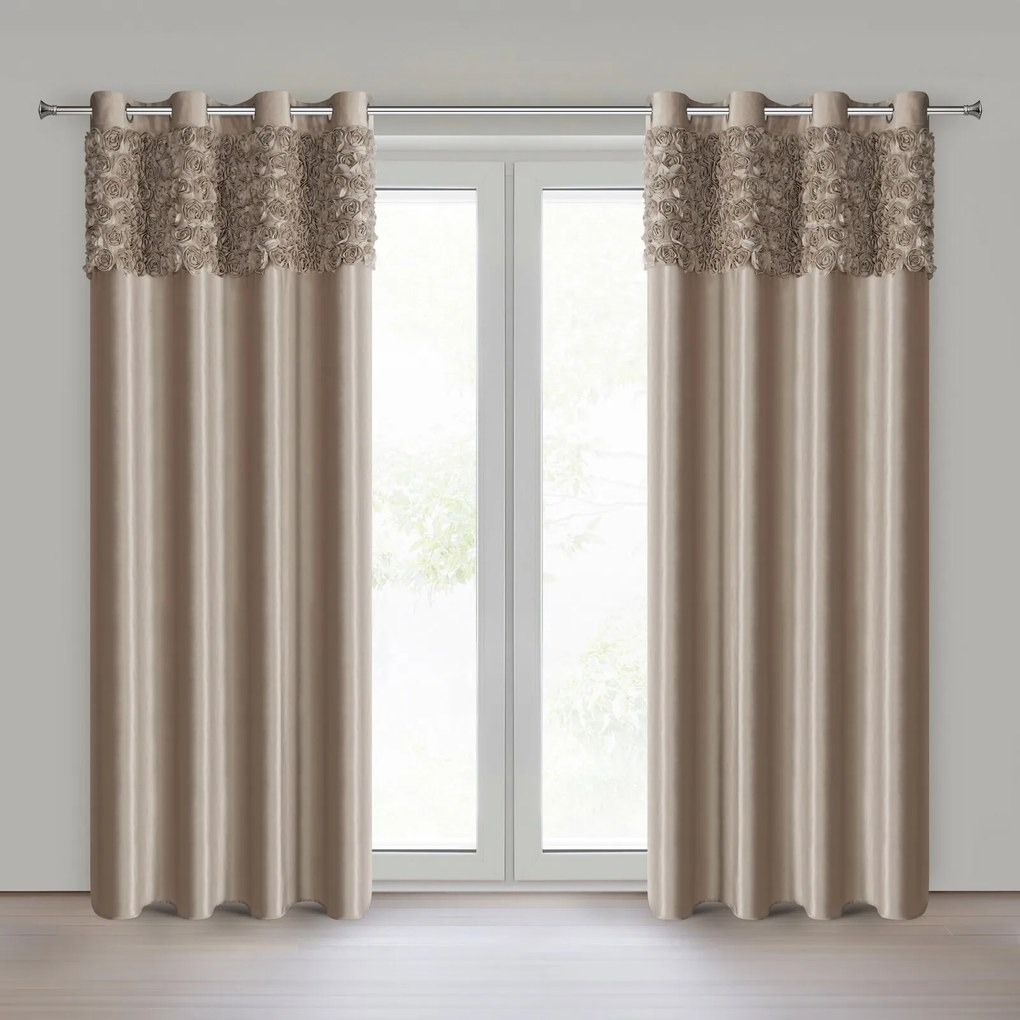 ZATEMŇOVACÍ ZÁVES NA KRÚŽKOCH EVA MINGE ROSES13 140X250 CM TMAVOBÉŽOVÁ