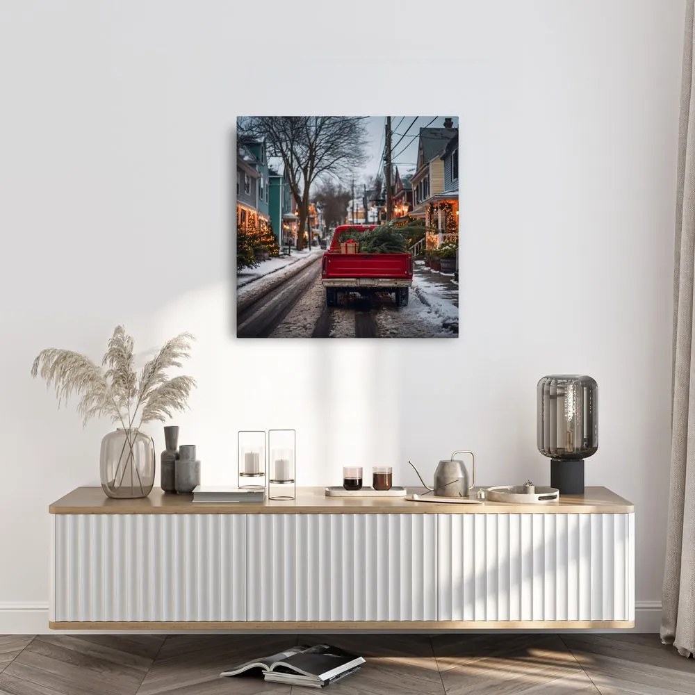 Obraz zasnežená ulica s vianočnými svetlami