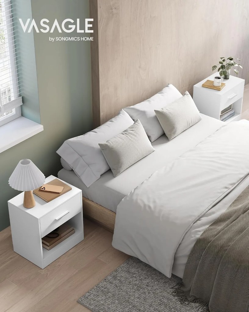 Nočné stolíky, sada 2 ks, príručný stolík so zásuvkou, 28 x 39 x 41 cm, biele