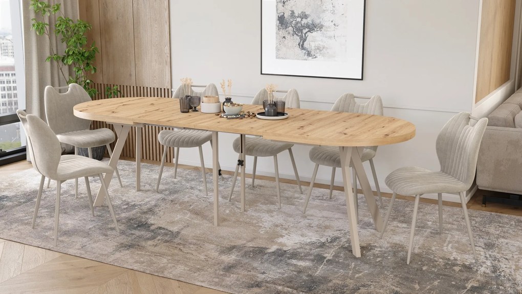 Mazzoni EXPANSO Dub Artisan / kašmírové nohy - OVÁLNY ROZKLADACÍ STÔL 160-360 cm PRE 16-18 OSÔB