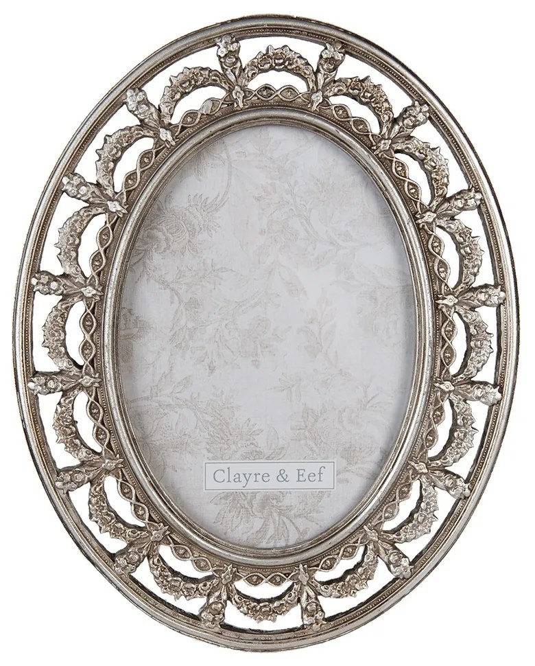 Strieborný antik oválny fotorámik so ozdobným okrajom - 20*1*25 cm / 13*18 cm