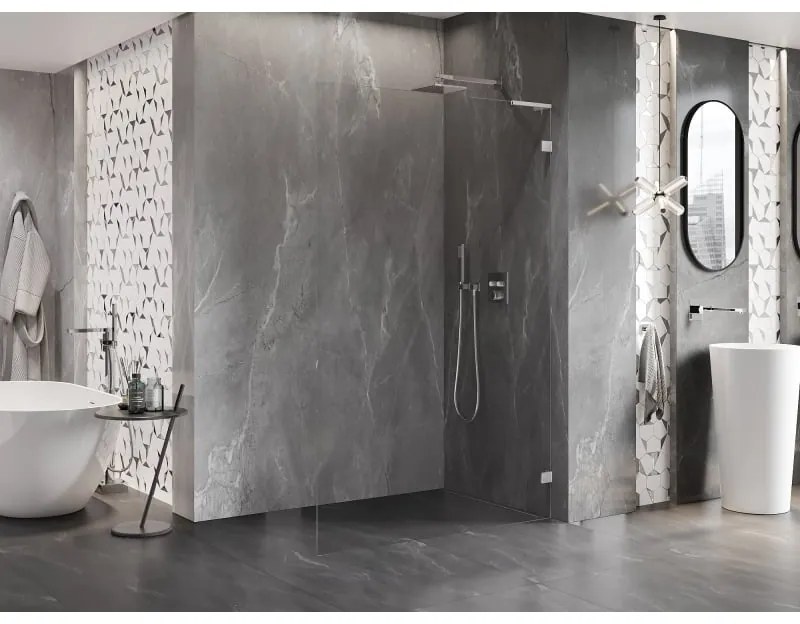 Mexen, Mexen Lunar L sprchová stena pravá 90 x 200 cm, priehľadná 8 mm, chróm - 830L-090-000-01-00-P