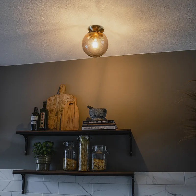 Stropné svietidlo v štýle Art Deco mosadzné s dymovým sklom - Pallon