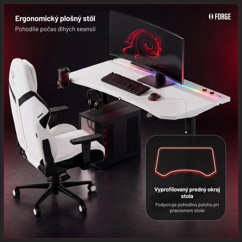 Elektrický herný stôl RGB s držiakmi, bielo-čierny, 140 cm: Diablo X-Forge 1400