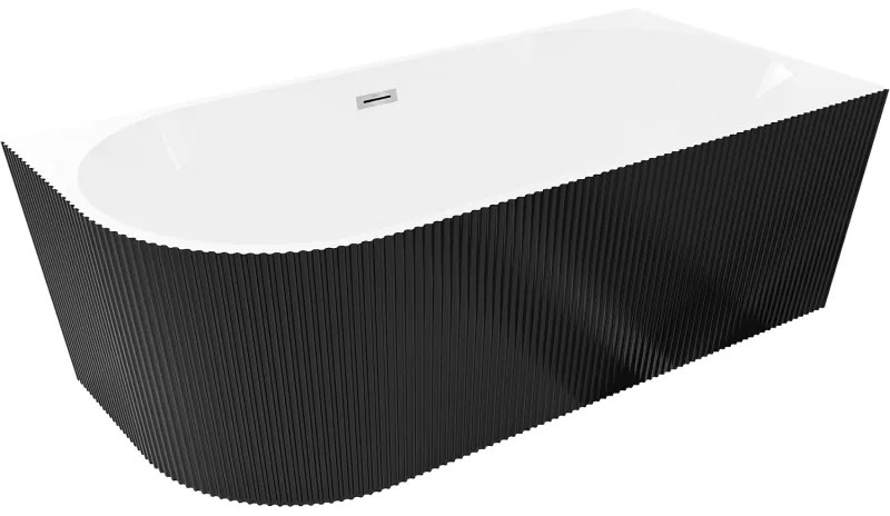 Mexen Silo, rohová voľne stojaca ryhovaná vaňa, pravá, 150 x 75 cm, biela-čierna, chrómový prepad, 52891507575P-01