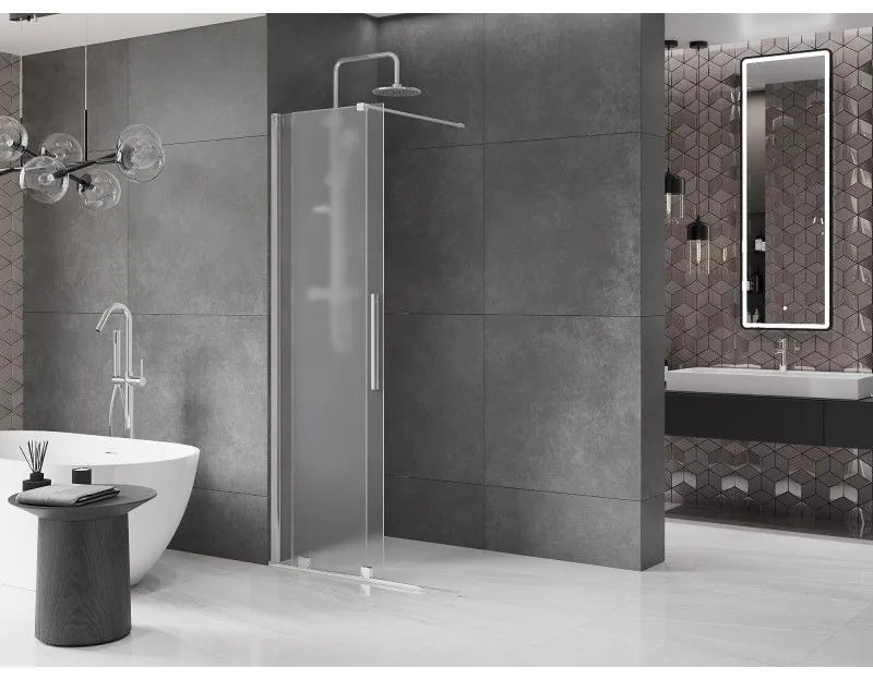 Mexen Velar, sprchová zástena s posuvnými dverami Walk-in 90 x 200 cm, 8mm sklo námraza, chrómová, 871-090-000-33-01