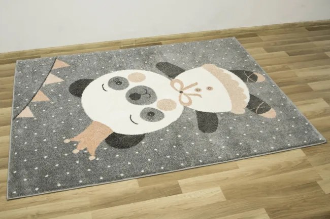 Detský koberec Lima C883A Panda sivý / krémový / ružový