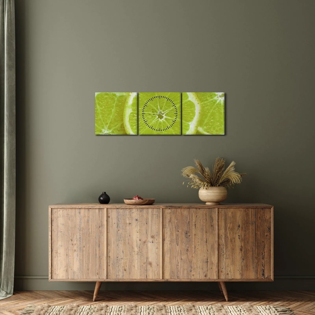 Obraz - citróny na reze (s hodinami) (90x30 cm)