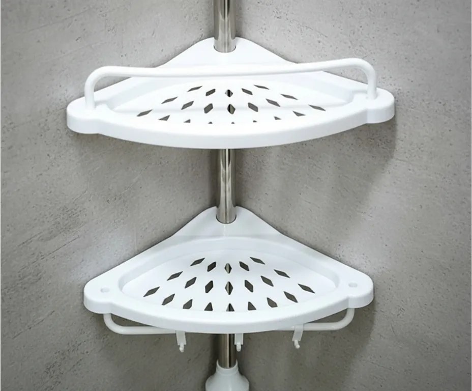 AKCIA Rohová polica do kúpeľne COMPACT teleskopická 104-315 cm, biela II. akosť