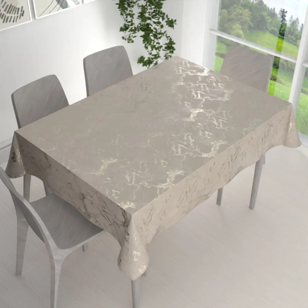 Biante Zamatový obdĺžnikový obrus Isabela IBL-018 Zlatý/dymový mramor na púdrovo béžovom 120x180 cm