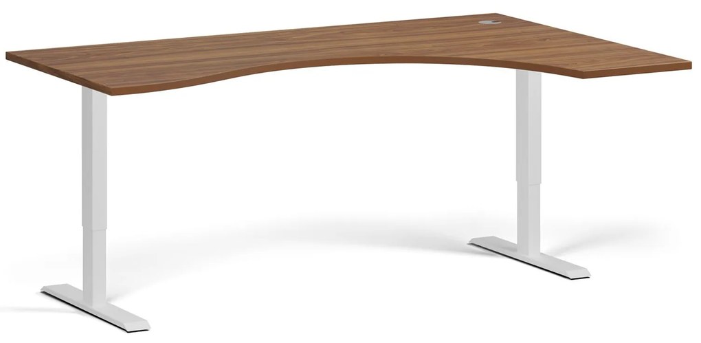 Ergonomický výškovo nastaviteľný stôl, 180x120 cm, 1 motor, L/P, biela podnož, orech