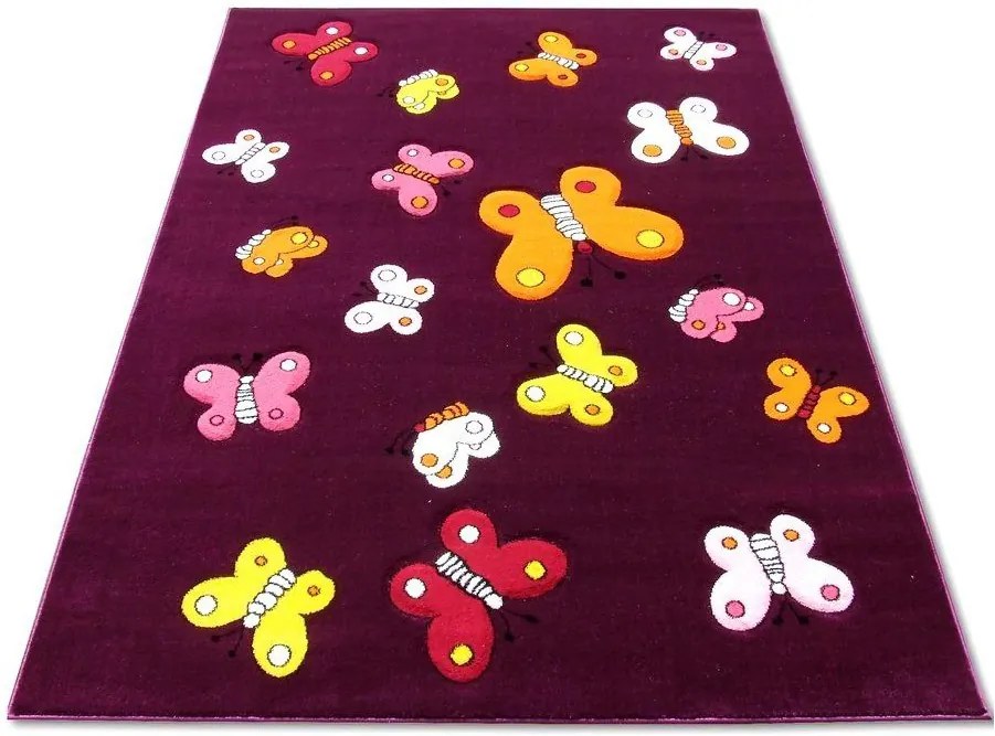 Detský kusový koberec eko Motýle fialový, Velikosti 100x200cm