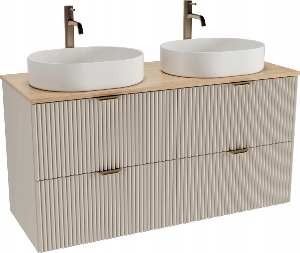 Kúpeľňová zostava: Skrinka 120 cm, 4 zásuvky Kašmír/Orech, doska Willy