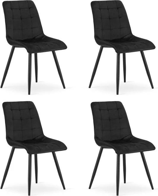 Set štyroch jedálenských stoličiek SPLIT zamatové čierne / čierne nohy (4 ks)