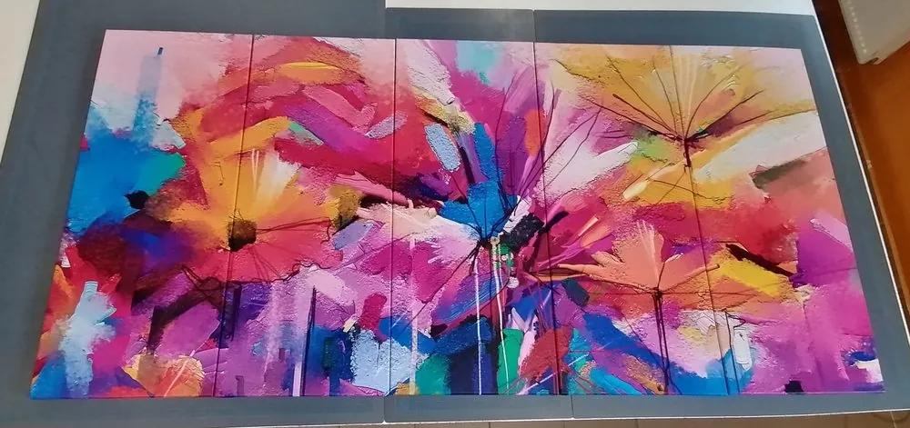 5-dielny obraz abstraktné farebné kvety - 200x100