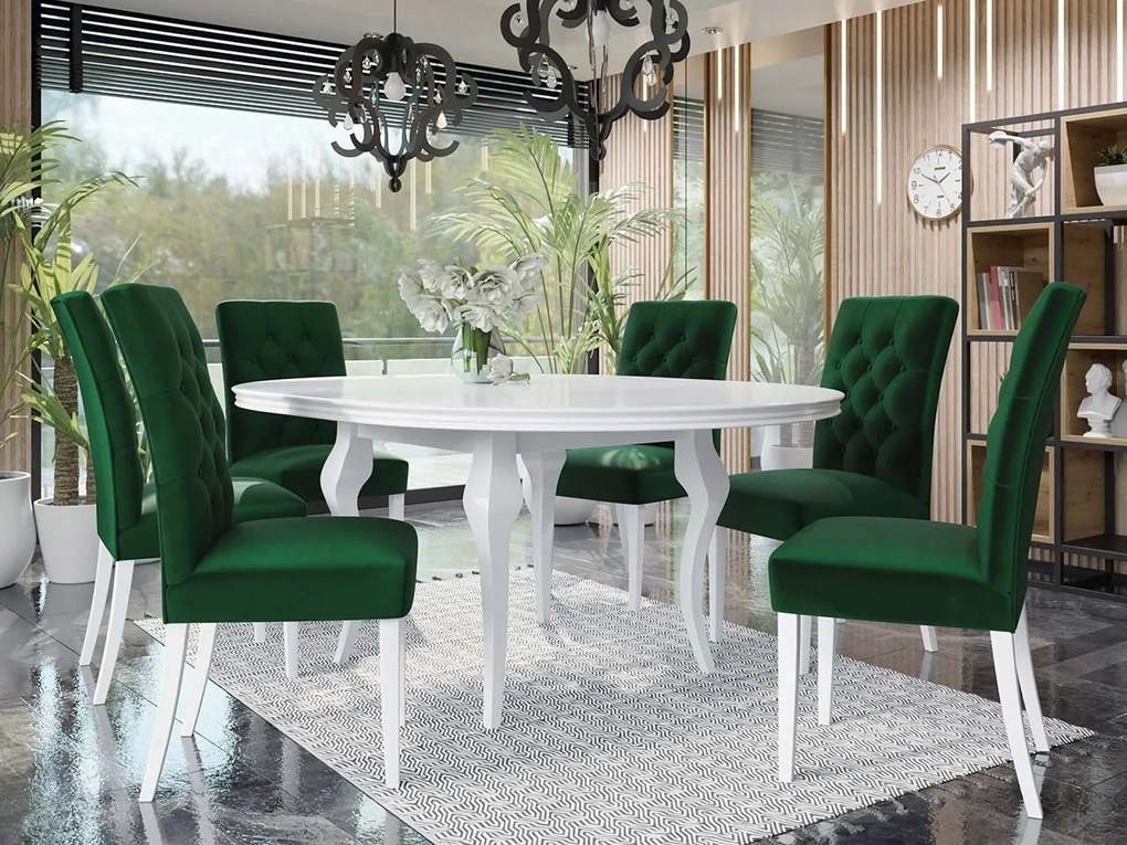 Rozkladací stôl Julia FI 100 so 6 stoličkami ST85 06, Farby: biely / biely lesk, Potah: Magic Velvet 2217