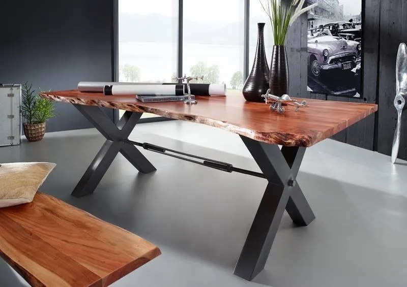 Bighome - DARKNESS Jedálenský stôl 260x100 cm - čierne nohy, tmavovohnedá, akácia