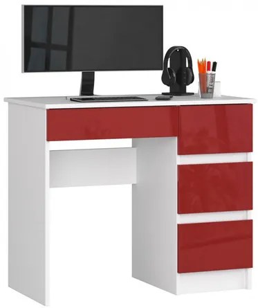 Počítačový stôl A7 pravá biela/červená lesk