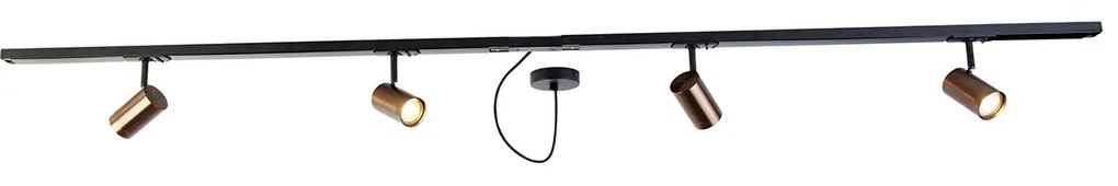 1-fázový koľajnicový systém tmavá bronz s 4 reflektormi a okrúhlym napájaním I - Jeana