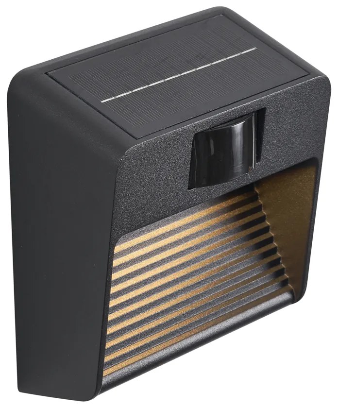 Nástenné svietidlo čierne vrátane LED IP54 s pohybovým senzorom solárne - Border