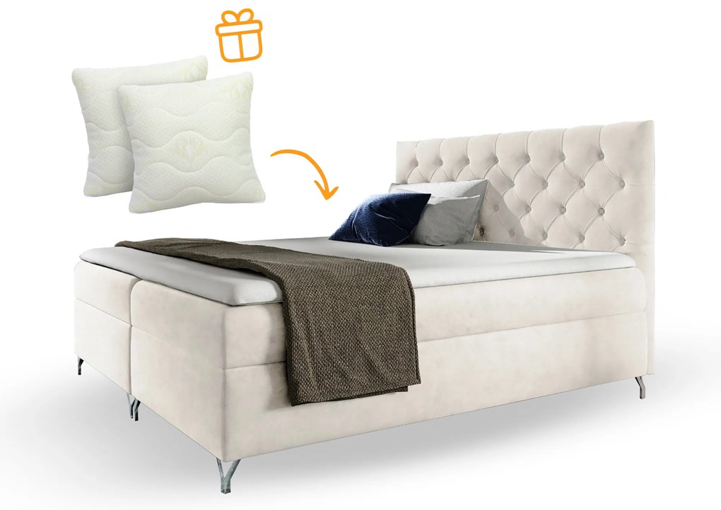 Wilsondo Čalúnená boxspring manželská posteľ s matracom Guliette - biela Rozmer: 160x200