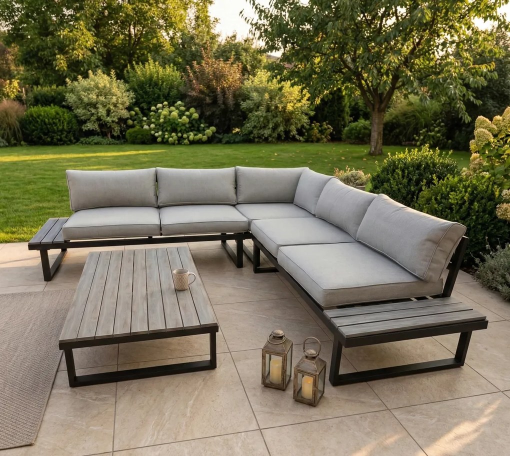 Rohová súprava záhradného nábytku Houseland Valencia pre 5 osôb