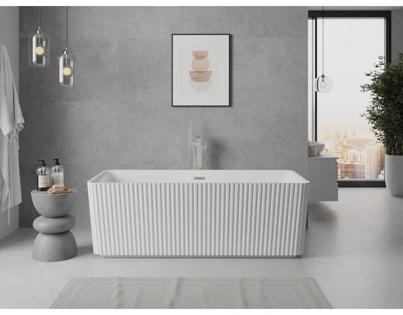 Mexen Nila, voľne stojaca ryhovaná vaňa 170 x 75 cm, biela lesklá, oceľový prepad, 52841708000-97