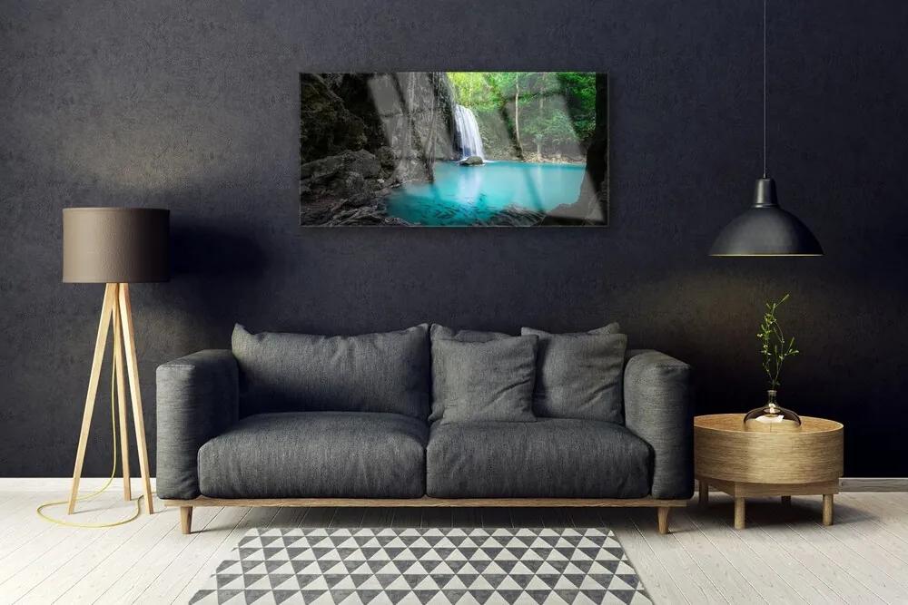 Obraz na akrylátovom skle Jazero vodopád príroda 100x50 cm