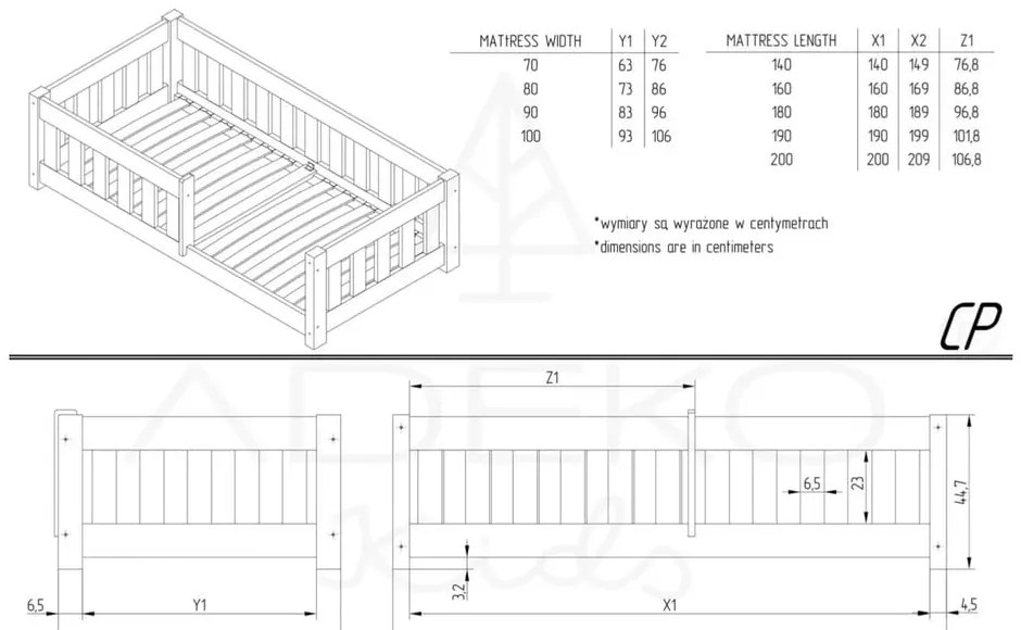 Detská posteľ z borovicového dreva 120x200 cm CP - Adeko